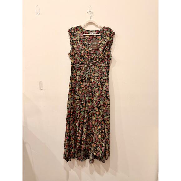 Derek Lam 10 Crosby Floral V-Neck Ruffle Trim Maxi Dress Black Multi Women's 10 - Picture 1 of 4